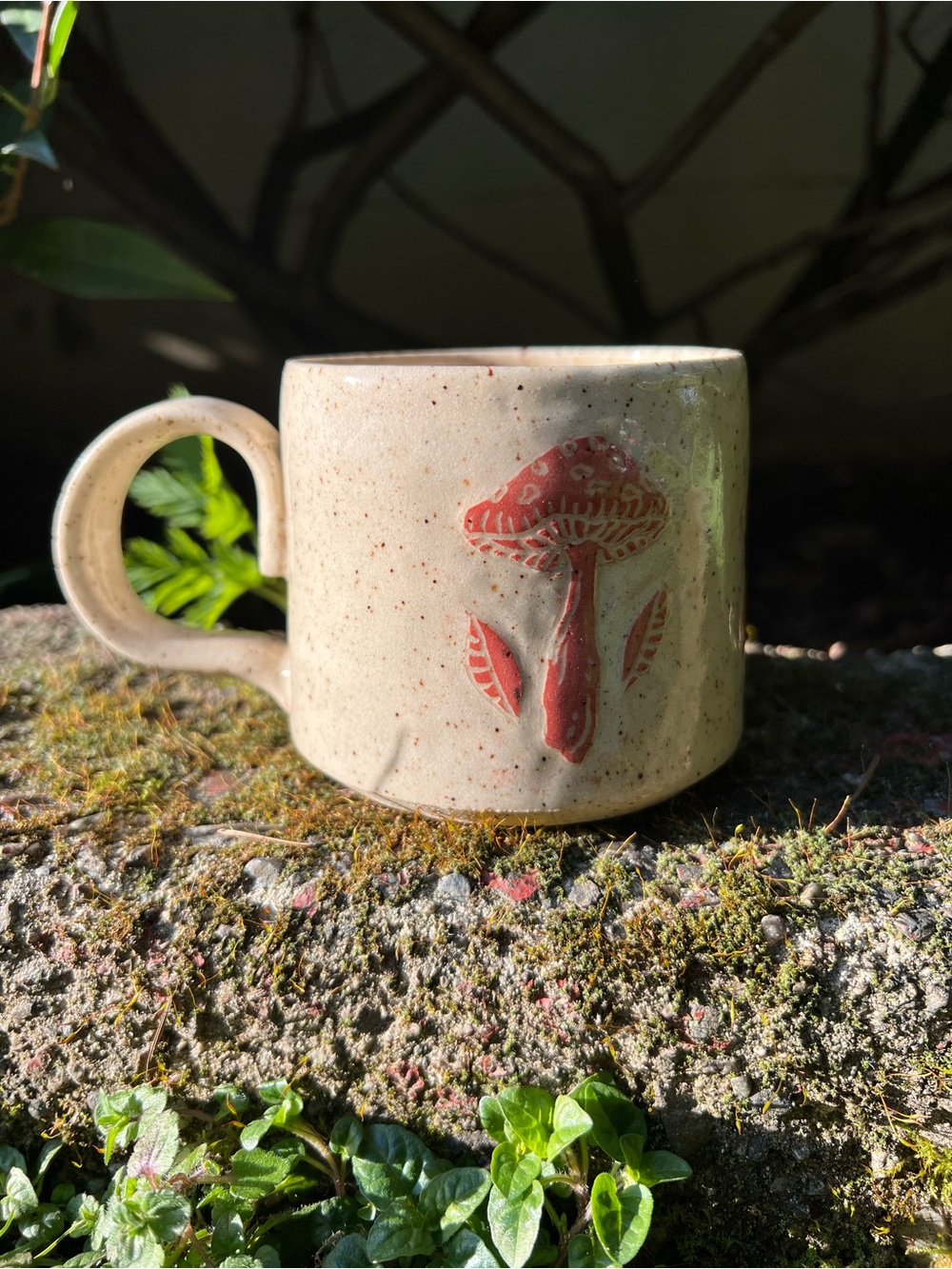 Handmade speckled mushroom mug 🍄